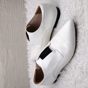 Aska Loyd White Box Leather Pointed-Toe Slip On Elastic Flat Luxury Loafer Shoe